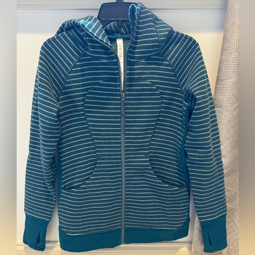LULULEMON Scuba Hoodie Classic Cotton Fleece W4ICQS Stripe Green Size 6